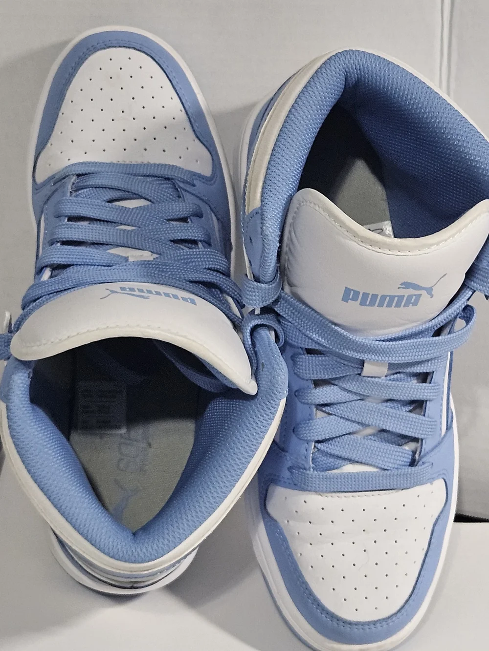 PUMA Rebound LayUp Mid White / Day Dream Blue Marble High Top Sneakers